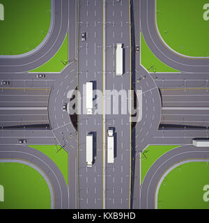 road circle intersection top view. 3d rendering Stock Photo