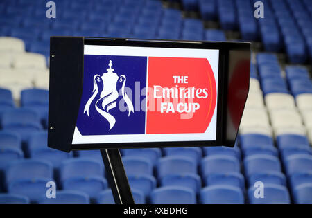 A view of the Video Assistant Referee (VAR) system pitchside, which will be used for tonight's FA Cup, Third Round match at the AMEX Stadium between Brighton & Hove Albion and Crystal Palace. Stock Photo