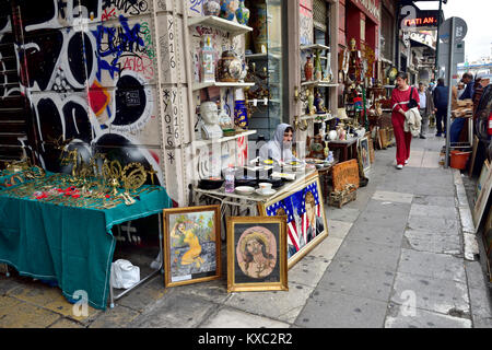 Flea market with bric-a-brac and many other stalls end of Ermou street by Monstiraki Metro station , Athens, Greece Stock Photo