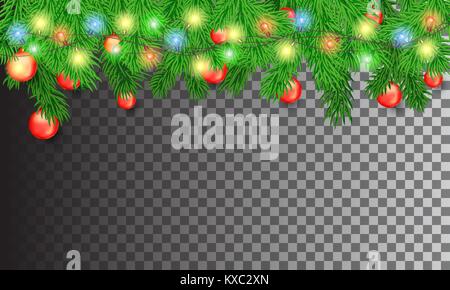 Christmas tree branches with a garland and balls Stock Vector