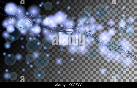 New year blue glowing garlands on a transparent background Stock Vector