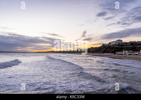Bournemouth beach seafront during a spectacular sunset January 2018, Bournemouth, Drorset, England, UK Stock Photo