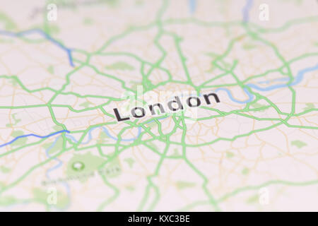 Closeup of London city map on the screen of a GPS device, Apple iPhone maps app Stock Photo