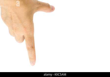 Close-up of Asian man hand gesturing isolated on white background with clipping path Stock Photo