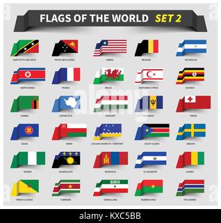 All flags of the world set 2 . Waving ribbon style . Stock Vector