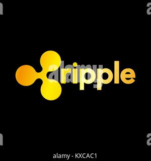 Golden Ripple Crypto Money Symbol with Black Backgrounds, Vector Icon and Eps File