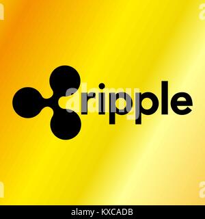 Ripple Crypto Money Symbol with Golden Backgrounds, Vector Icon and Eps File