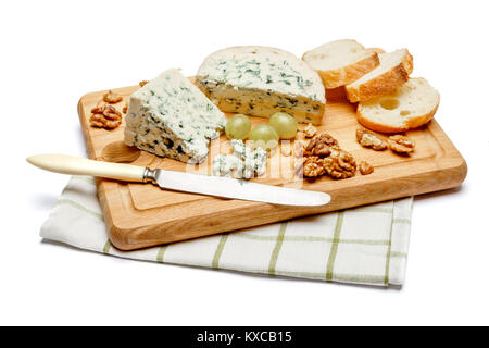 blue cheese on wooden cutting board Stock Photo