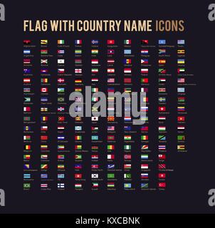 The vector flag with country name flat icon Stock Vector