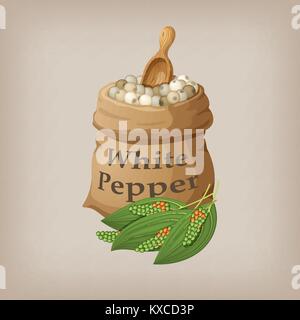 White pepper corn in the bag. Vector illustration Stock Vector