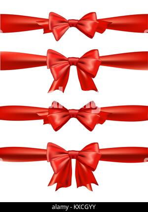 Set of red satin bows. Vector ribbons for gift. Stock Vector