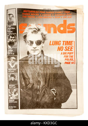 British 'Sounds' weekly music newspaper from 4th June 1983, featuring Sting from The Police on the front cover. Stock Photo