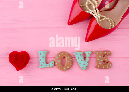 Word love from baked cookies. Stock Photo