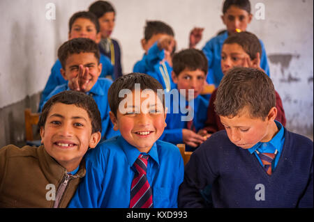 SKARDU, PAKISTAN - APRIL 17: An unidentified Children in village in the south of Skardu are learning in classroom of the village school April 17, 2015 Stock Photo