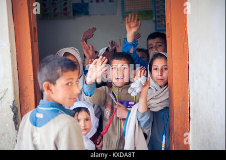 SKARDU, PAKISTAN - APRIL 17: An unidentified Children in village in the south of Skardu are learning in classroom of the village school April 17, 2015 Stock Photo