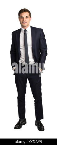 businessman with hands in pocket  isolated on white background Stock Photo