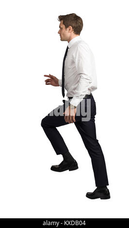 side view of  businessman move up isolated on white background Stock Photo
