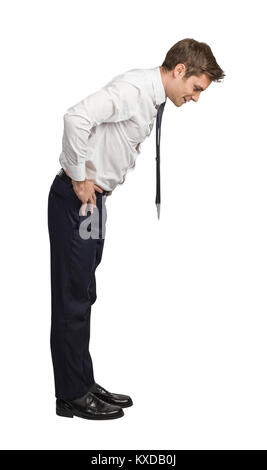 young caucasian businessman look down  isolated on white background Stock Photo