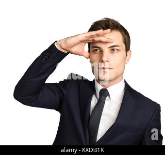 young caucasian businessman looking far pose isolated on white background Stock Photo