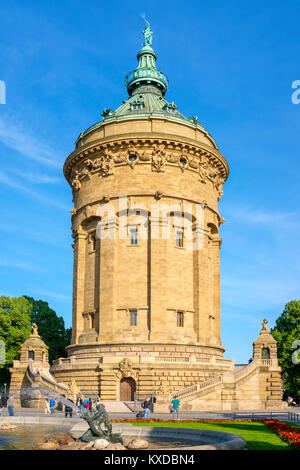 Mannheimer Wasserturm water tower on Friedrichsplatz, 60 meter tall, built 1886 to 1889, Mannheim, Baden-Wurttemberg, Germany Stock Photo