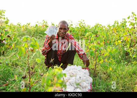 1 Indian Rural Farmer Senior Man Showing Rupees Farm Stock Photo