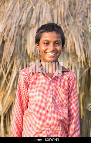 1 Indian Rural Villager Little Boy Standing Farm Near Husk Stock Photo