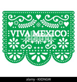 Viva Mexico papel picado vector design - Mexican paper decoration with pattern and text Stock Vector