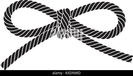 Black vector rope bow isolated on a white background. Stock Vector