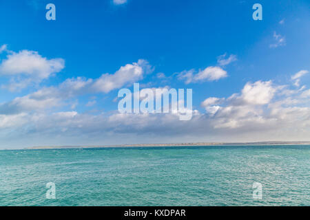 Cornwall. View from St Ives over the ocean with brilliant blue water and perfect sky. Stock Photo