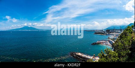 View from Castellammare de Stabia over the Gulf of Naples, behind the Vesuvius, Naples, Campania, Italy Stock Photo