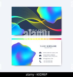 Modern vector template for business card design. Abstract waves fluid 3d shapes trendy liquid colors backgrounds. Colored fluid graphic composition illustration. Stock Vector