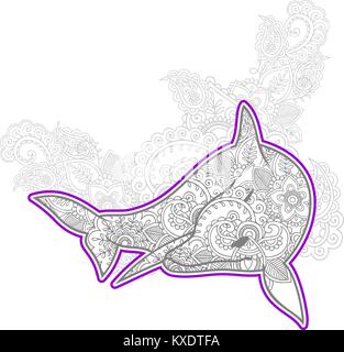 hand drawn snail doodle animal paisley adult stress release coloring page zentangle stylized vector Stock Vector