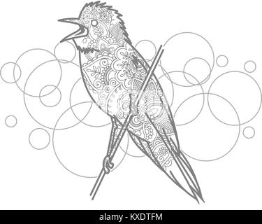 hand drawn doodle bird paisley adult stress release coloring page zentangle stylized vector Stock Vector