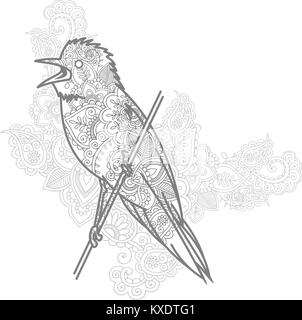 hand drawn doodle bird paisley adult stress release coloring page zentangle stylized vector Stock Vector