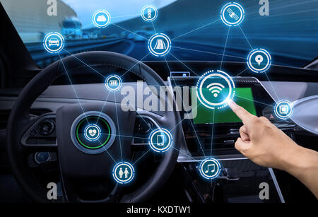 intelligent vehicle cockpit and wireless communication network concept Stock Photo