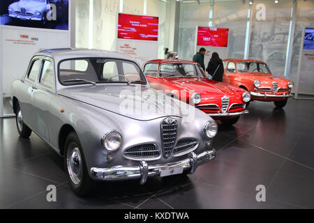 Alfa Romeo 1900, Giulietta Sprint and Sedan models on display at The Historical Museum Alfa Romeo Stock Photo