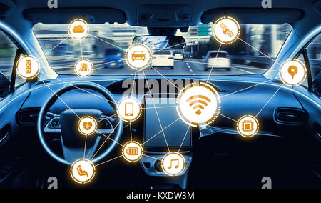 intelligent vehicle cockpit and wireless communication network concept Stock Photo