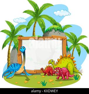 Border template with cute dinosaurs illustration Stock Vector