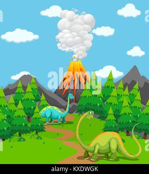 Scene with two dinosaurs illustration Stock Vector Image & Art - Alamy