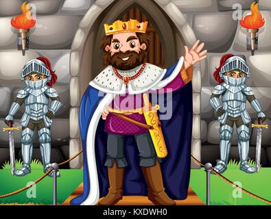 King and two knights at the castle illustration Stock Vector