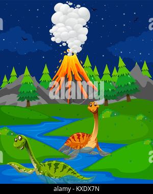Scene with two dinosaurs illustration Stock Vector Image & Art - Alamy