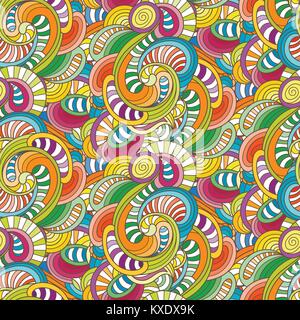 Doodle decorative ornamental curly vector seamless pattern. Cozy cute background Stock Vector
