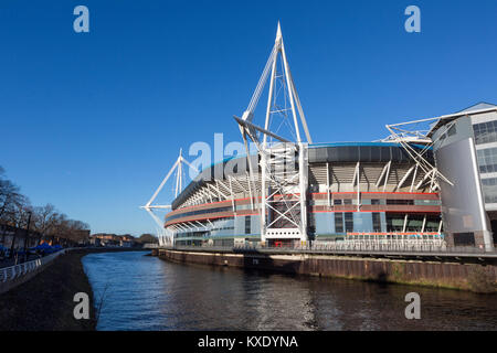 Millenium / Principality Stadium in Cardiff, beside the Taff River and home to Welsh Rugby Stock Photo