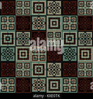 dark green blue and dark brown squares inside squares cube pattern background Stock Photo