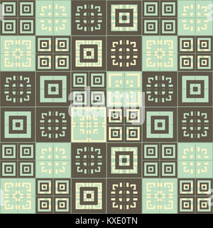 light greeb blue and brown squares inside squares cube pattern background Stock Photo