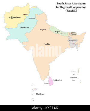 Member states of the South Asian Association for Regional Cooperation (SAARC), vector map Stock Photo