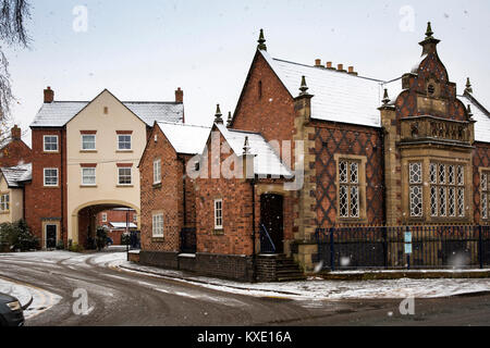 UK, England, Cheshire, Nantwich, Welsh Row, Gothic Revival Former Savings Bank Building in winter Stock Photo