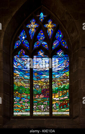 UK, England, Cheshire, Nantwich, St Mary’s Church, 1986 Albert Bourne Creation memorial window by Michael Farrar-Bell Stock Photo