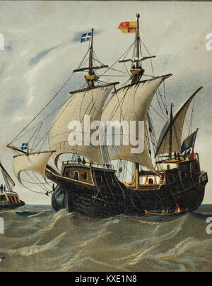 Middle age. Carrack. Three-masted ocean-goig sailing. 14th-15th century. Stock Photo