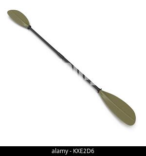 Green plastic kayak paddle isolated on white. 3D illustration Stock Photo